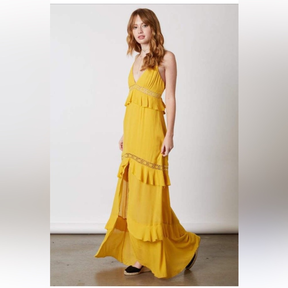 🔥NWT Cotton Candy LA mustard plunge maxi dress size Large New. Revolve